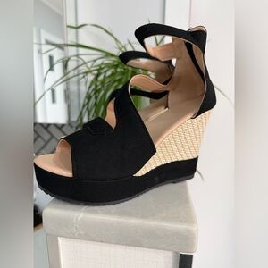 Black Wedge Sandals NWT
